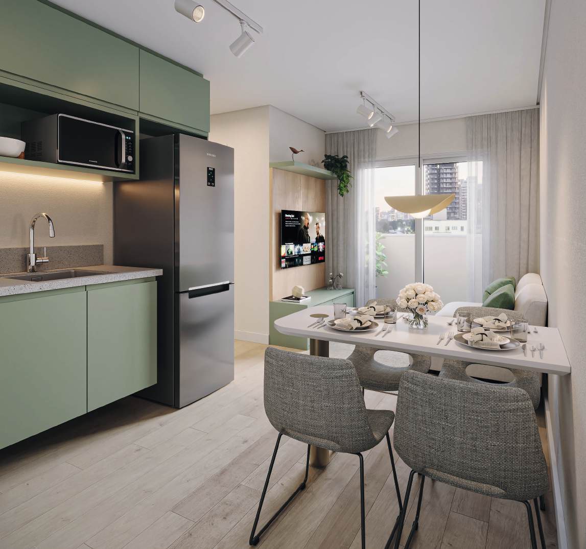 Perspectiva artística de cozinha de apartamento